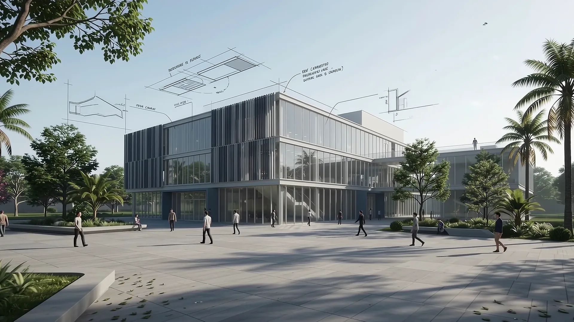 Estudo arquitetônico de um edifício contemporâneo